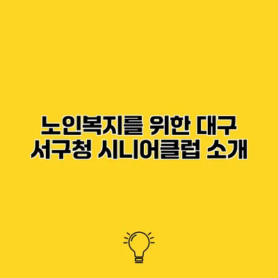 노인복지를 위한 대구 서구청 시니어클럽 소개
